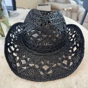 NEW Black Woven Straw Women's Cowgirl Style Hat